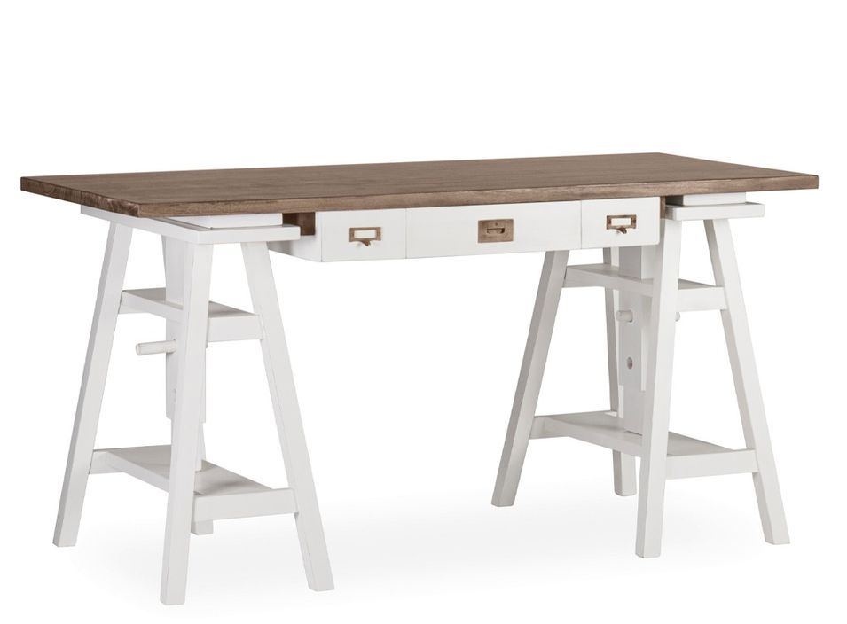 Bureau tréteaux KOREST – Hauteur réglable – Bois massif blanc et marron - Photo n°1