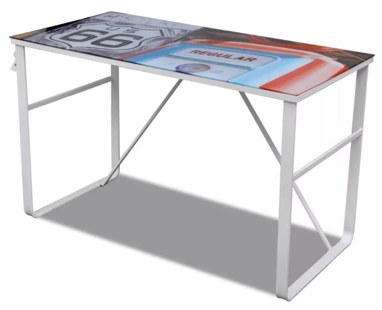 Bureau verre trempé à motif et métal blanc Holy 2 - Photo n°1