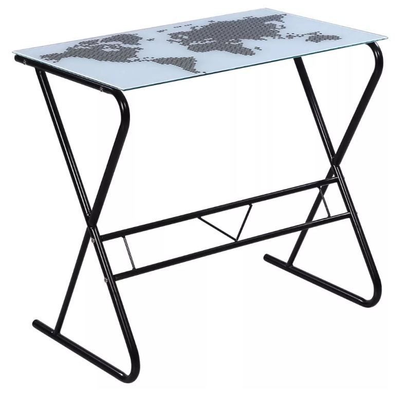 Bureau verre trempé à motif et métal noir Holyga - Photo n°1