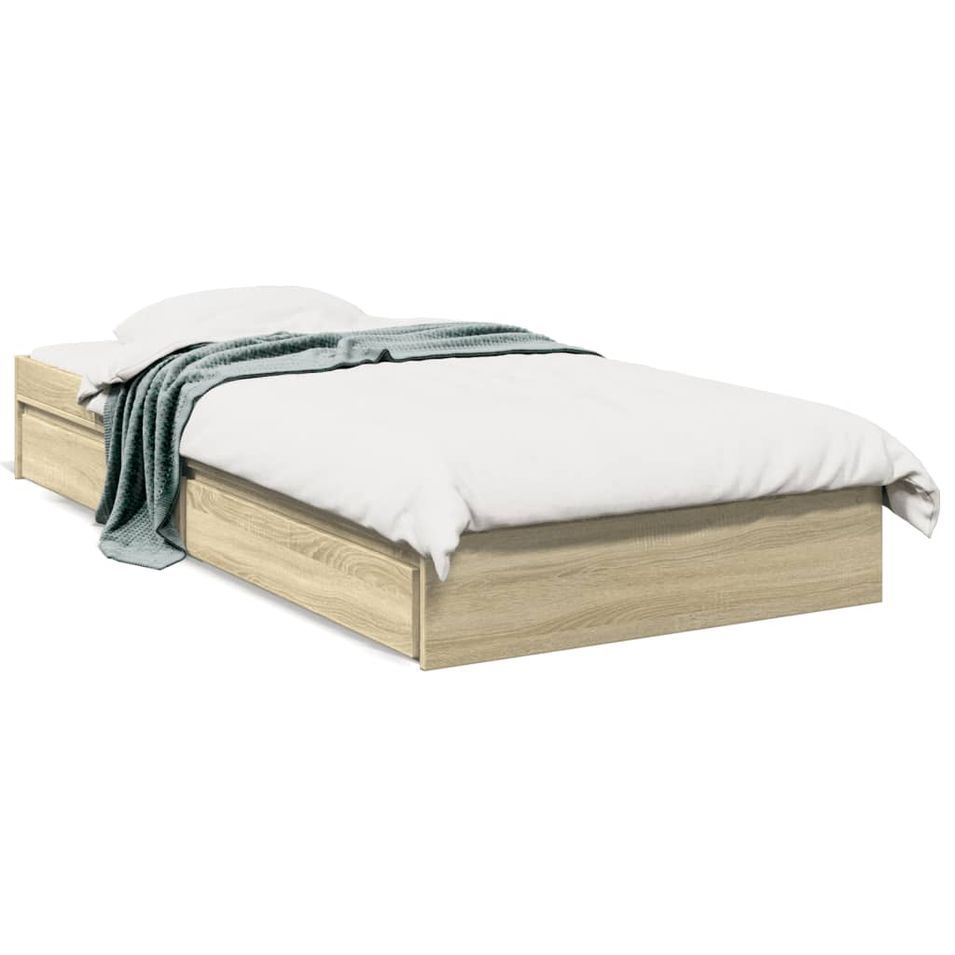 Cadre de lit 28 cm en bois avec 4 tiroirs latéraux Dreza - Confort et éspace optimisé - Photo n°1