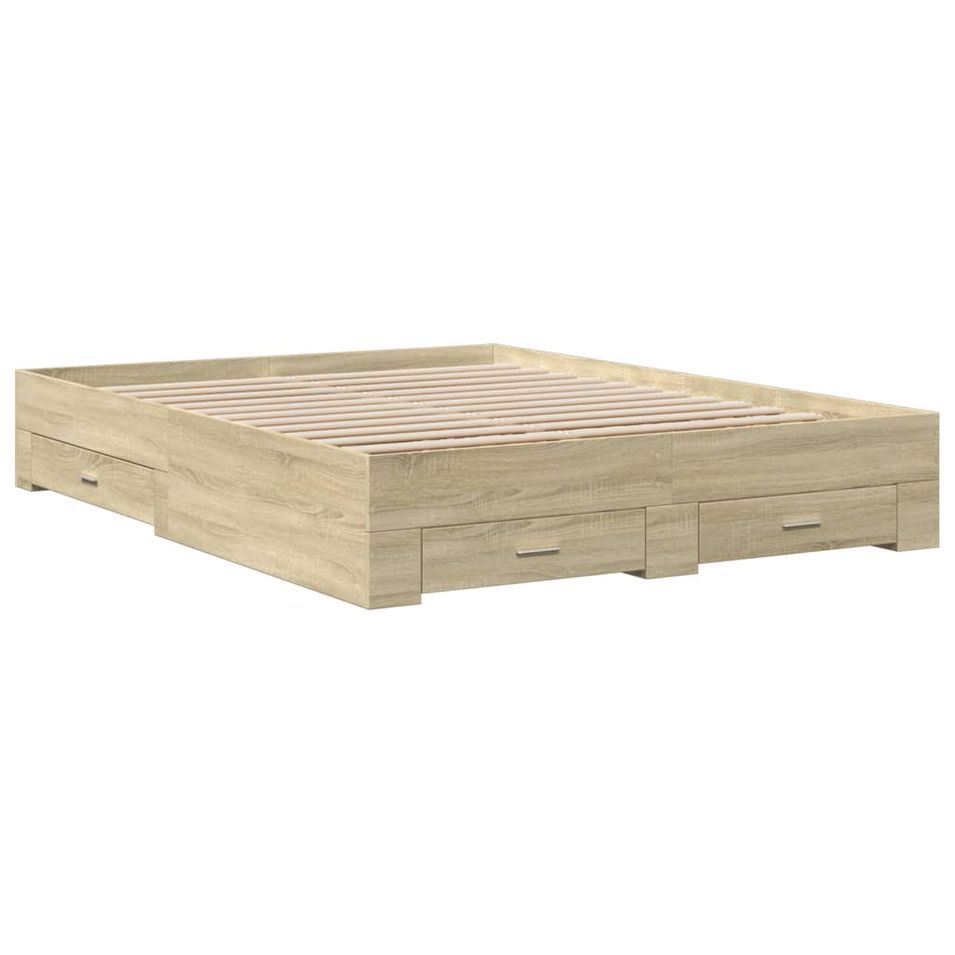 Cadre de lit 32 cm en bois avec 2 tiroirs latéraux 2 tiroirs frontaux Helika - Photo n°1