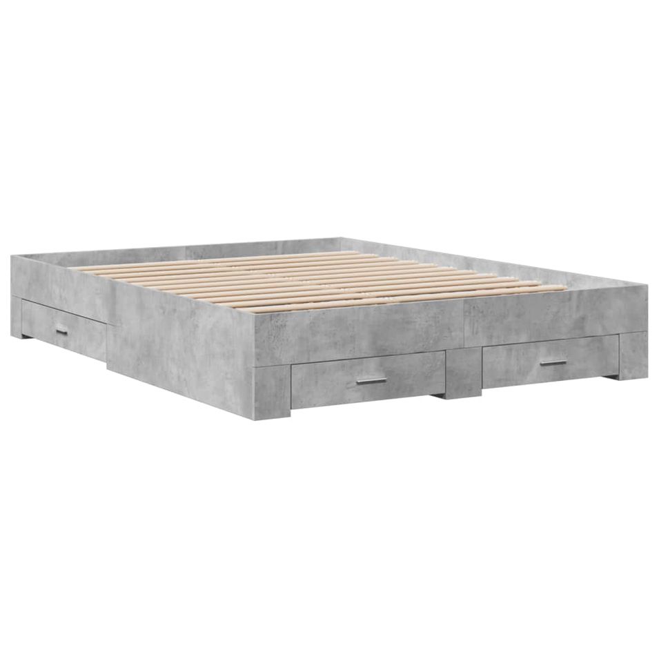 Cadre de lit 32 cm en bois avec 2 tiroirs latéraux 2 tiroirs frontaux Helika - Photo n°1