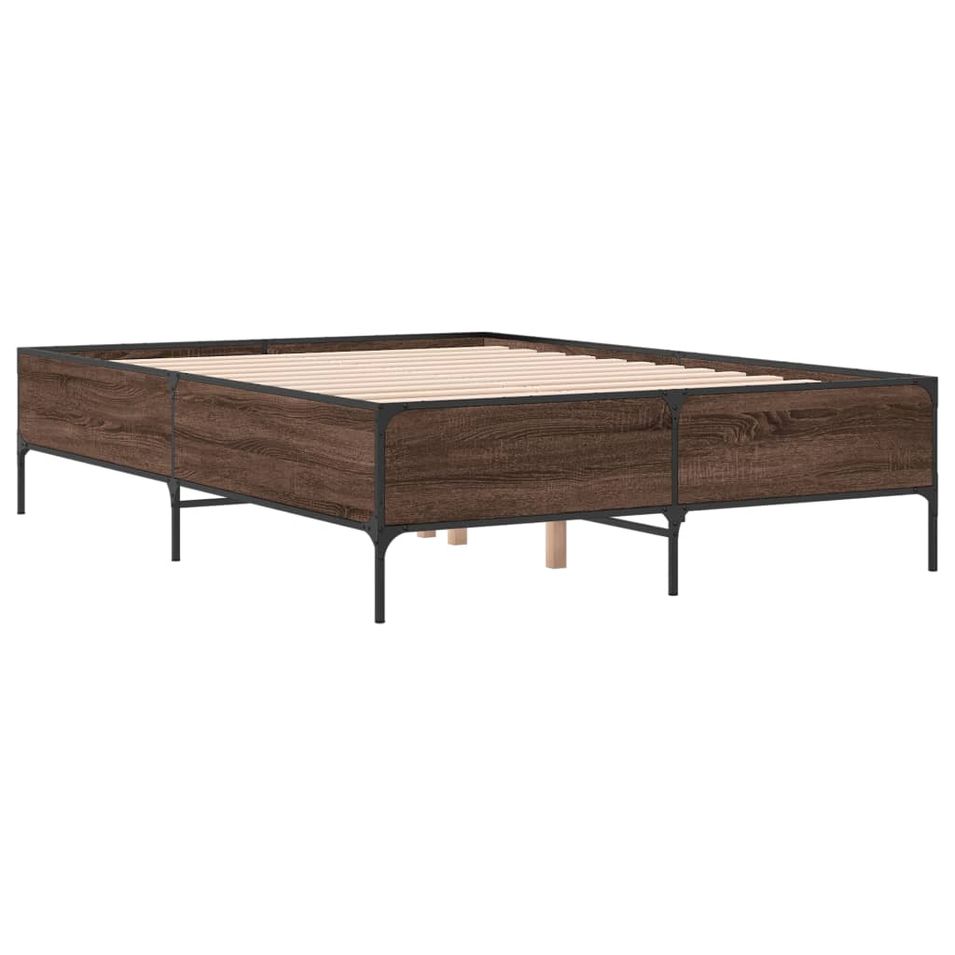 Cadre de lit 44 cm en bois et métal noir Mirka - Style industriel pour un look contemporain - Photo n°1