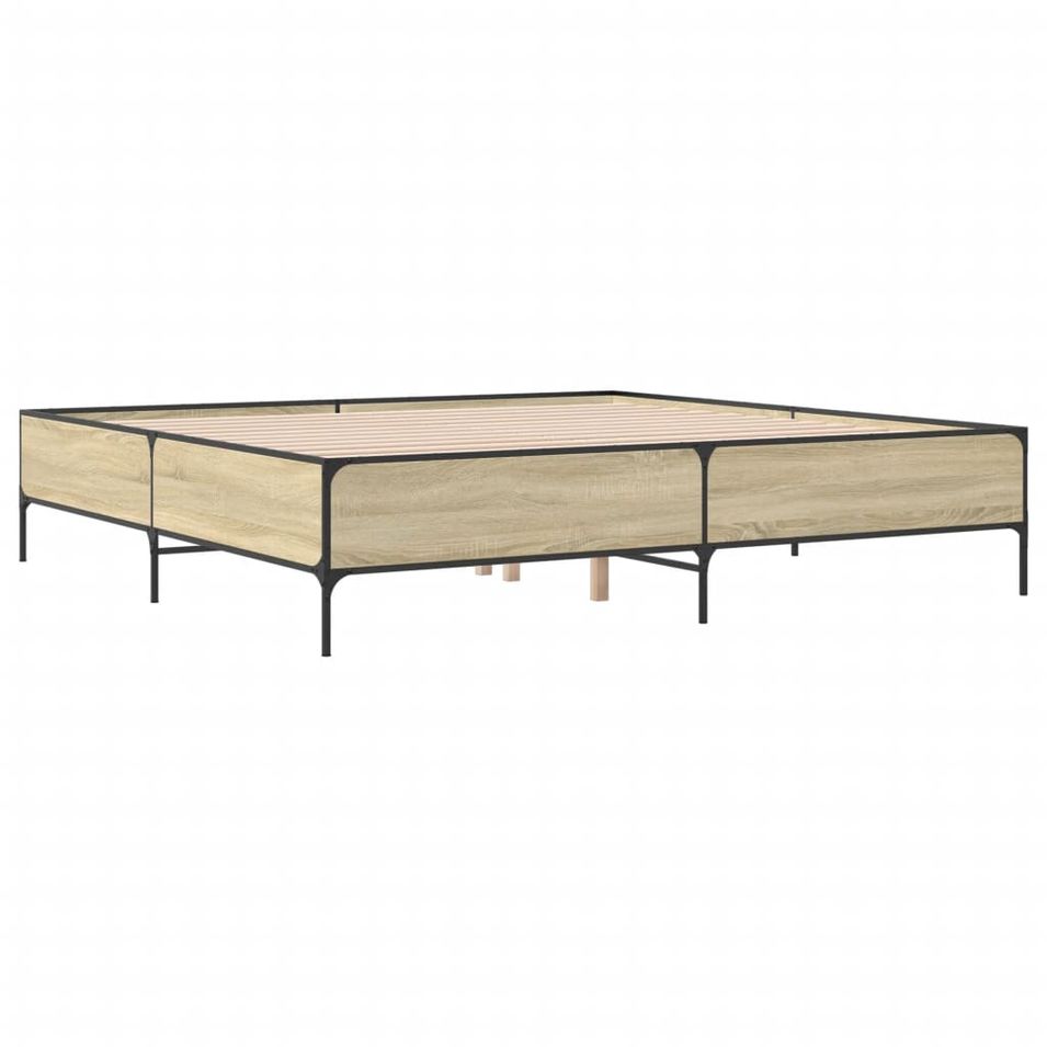 Cadre de lit 44 cm en bois et métal noir Mirka - Style industriel pour un look contemporain - Photo n°1
