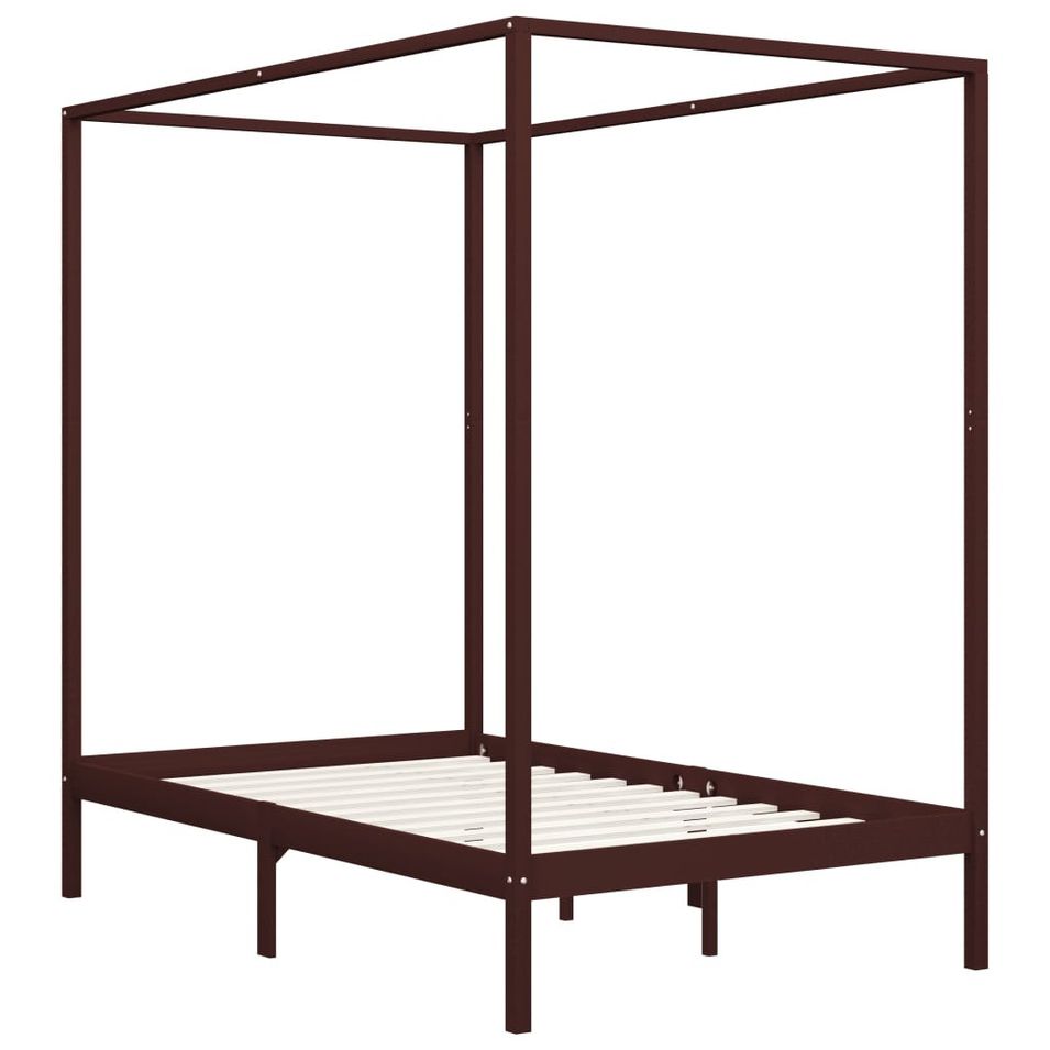 Lit à baldaquin Marron foncé Pin massif 120 x 200 cm - Photo n°1