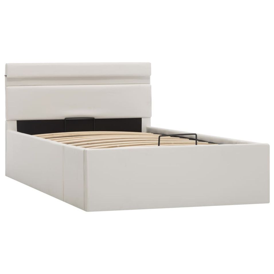 Lit à rangement avec LED Blanc Similicuir 100x200 cm - Photo n°1