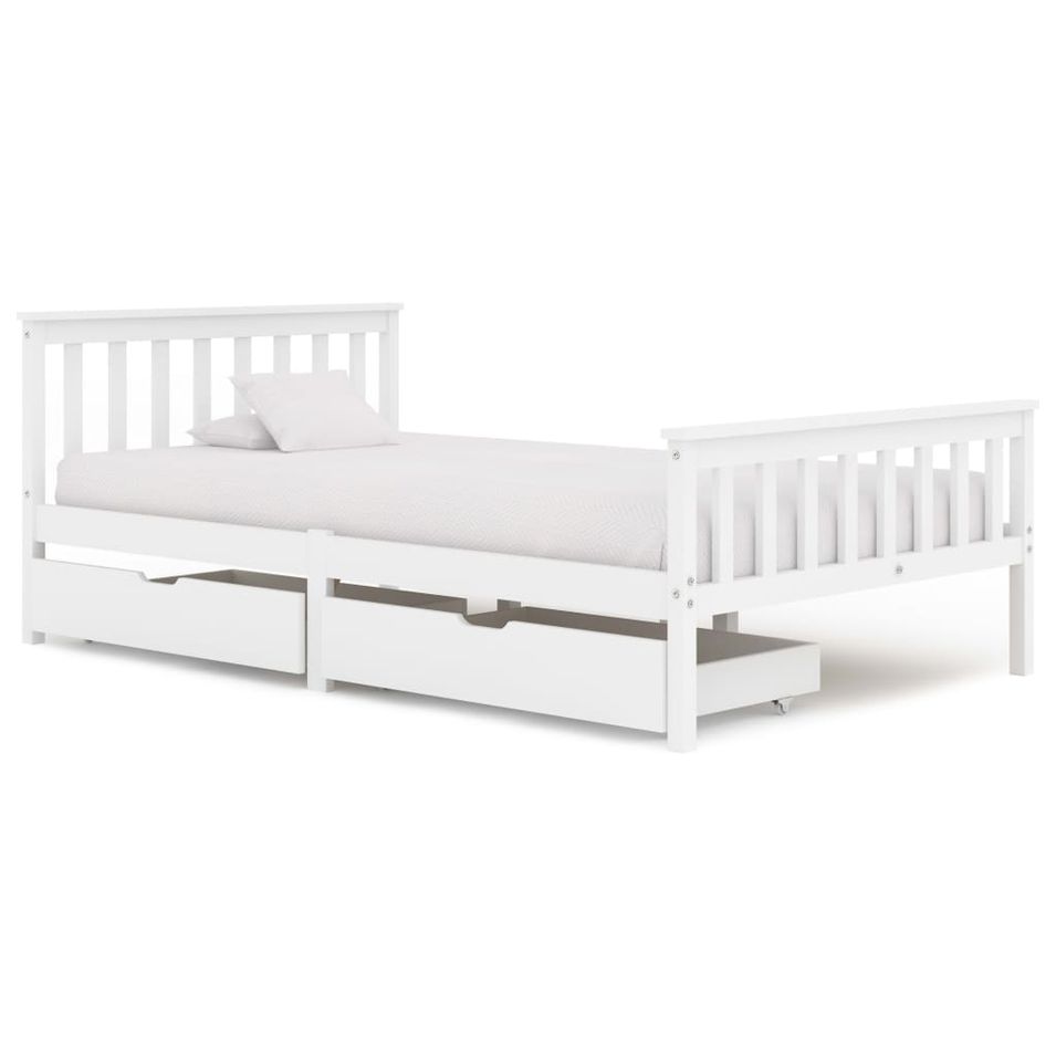 Lit avec 2 tiroirs Blanc Bois de pin massif 120x200 cm - Photo n°1