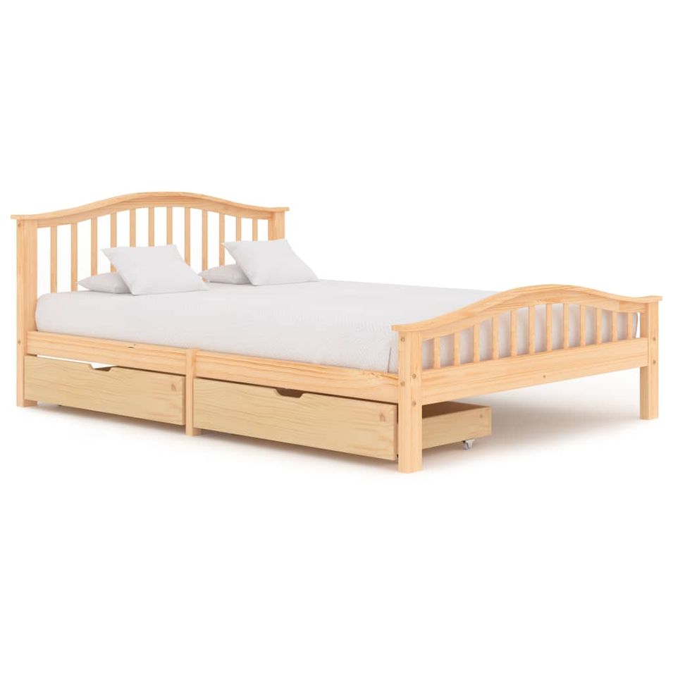 Lit avec 2 tiroirs Bois de pin massif 140x200 cm 2 - Photo n°1