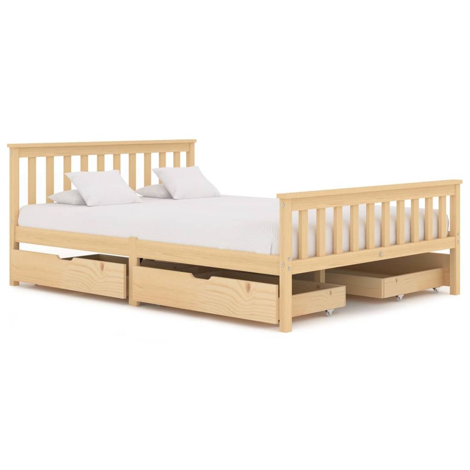 Lit avec 4 tiroirs Bois de pin massif 140x200 cm 2 - Photo n°1