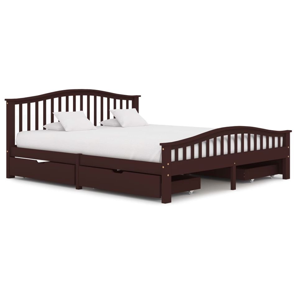 Lit avec 4 tiroirs Marron foncé Bois de pin 180x200 cm 3 - Photo n°1