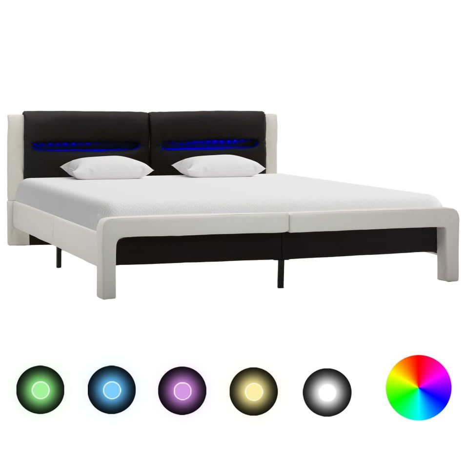 Lit avec LED Blanc et noir Similicuir 120x200 cm - Photo n°1