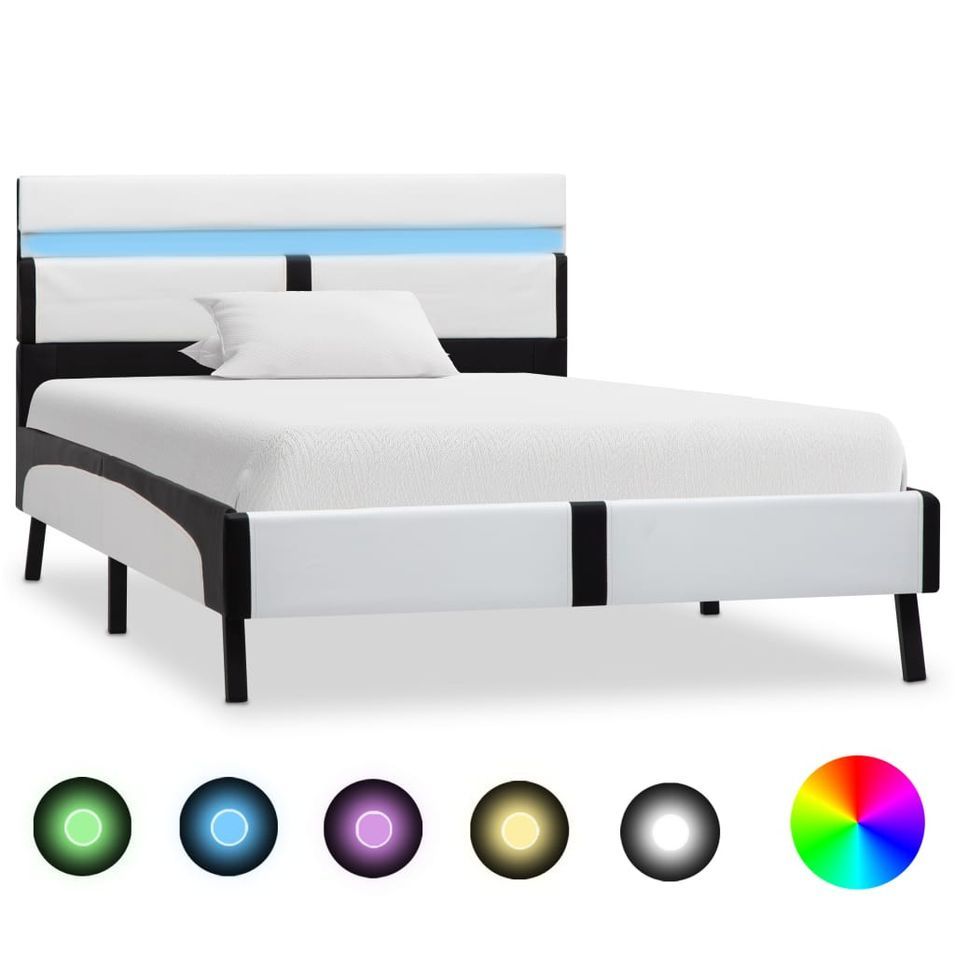 Lit avec LED Blanc et noir Similicuir 90 x 200 cm 2 - Photo n°1