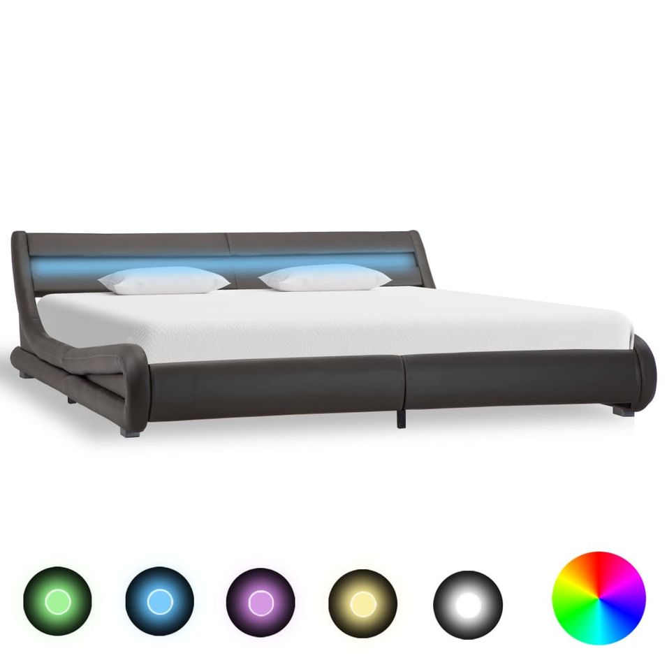 Lit avec LED Gris Similicuir 180 x 200 cm 4 - Photo n°1