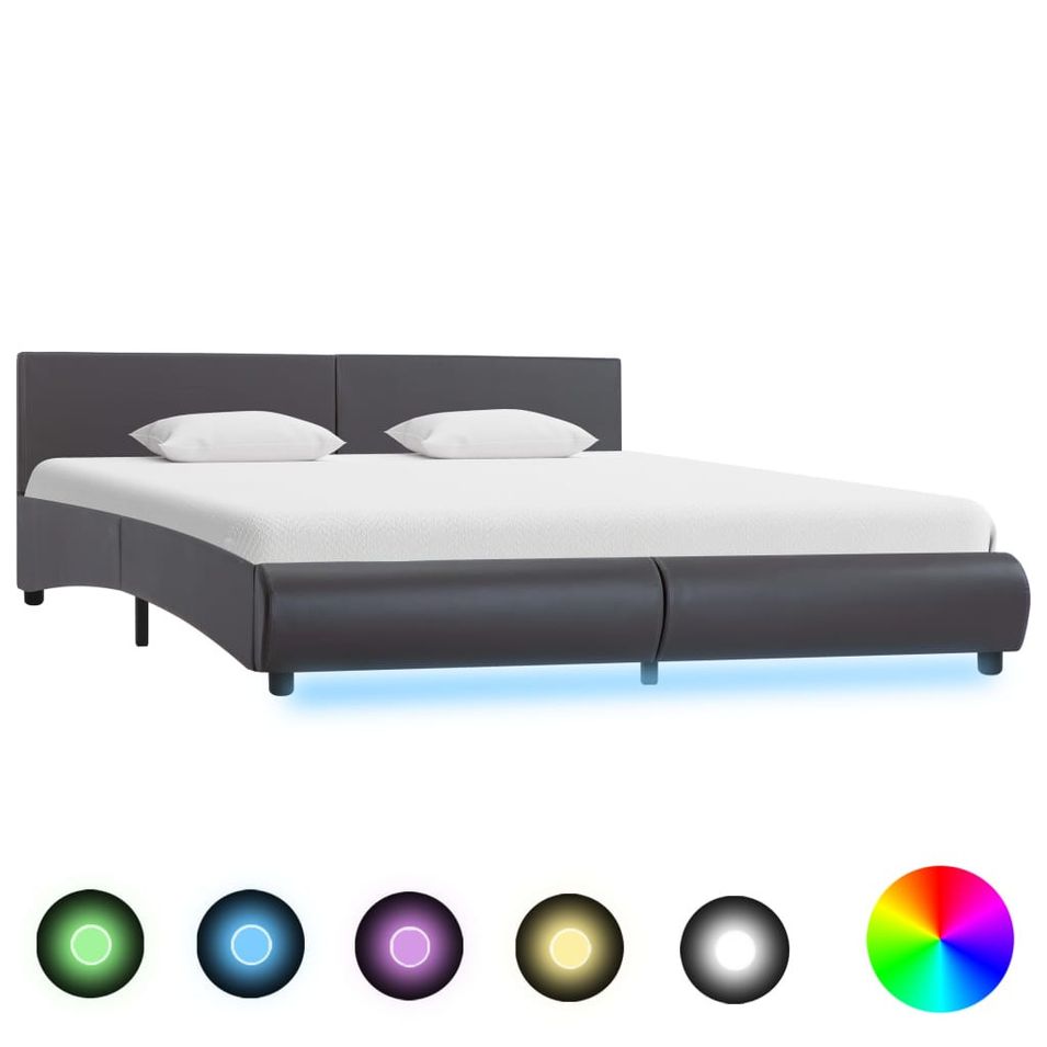 Lit avec LED Gris Similicuir 180 x 200 cm 2 - Photo n°1
