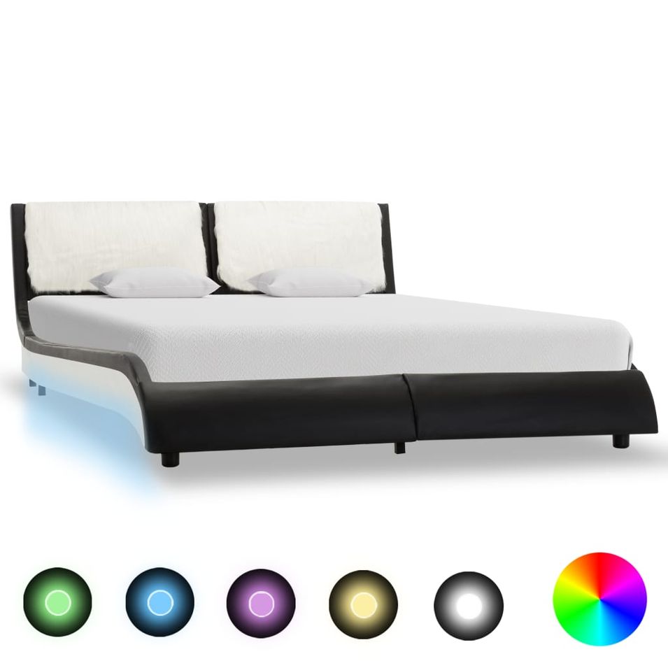 Lit avec LED Noir et blanc Similicuir 120x190 cm 3 - Photo n°1