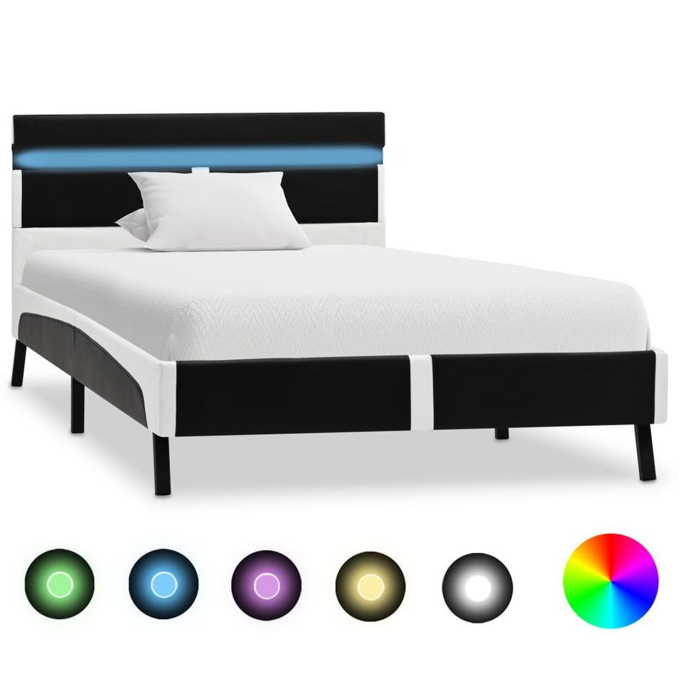 Lit avec LED Noir Similicuir 90 x 200 cm - Photo n°1