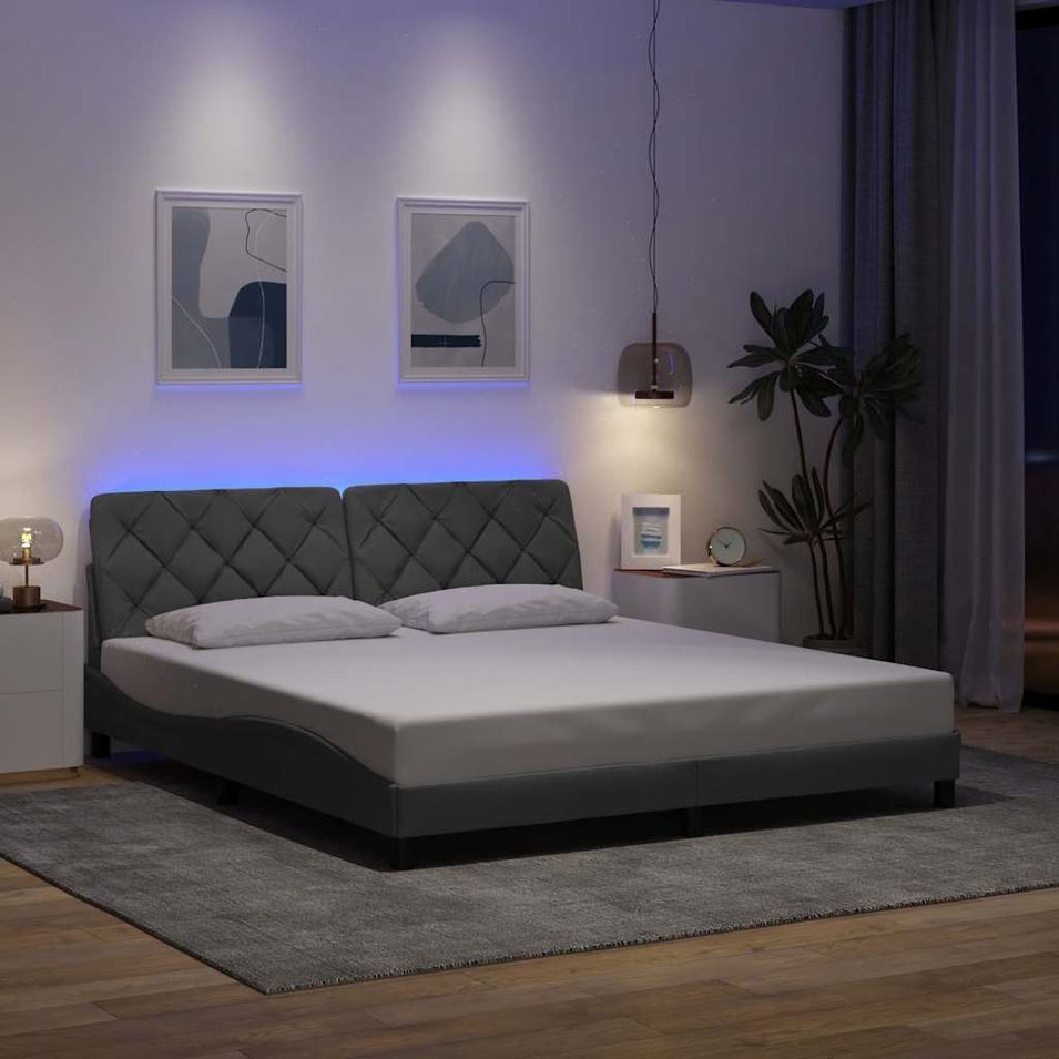 Cadre de lit avec LED sans matelas gris clair 180x200 cm tissu - Photo n°1