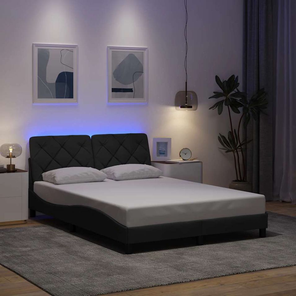 Cadre de lit avec LED sans matelas gris foncé 120x200 cm tissu - Photo n°1