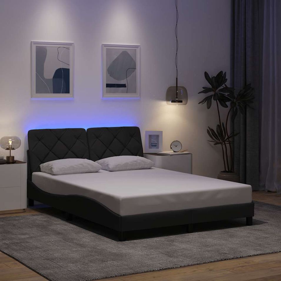 Cadre de lit avec LED sans matelas gris foncé 140x190 cm tissu - Photo n°1