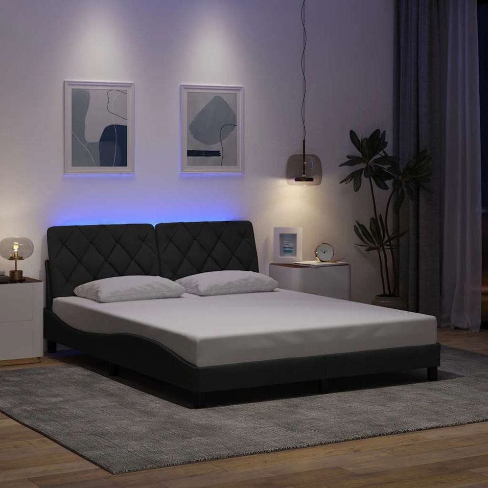 Cadre de lit avec LED sans matelas gris foncé 160x200 cm tissu - Photo n°1