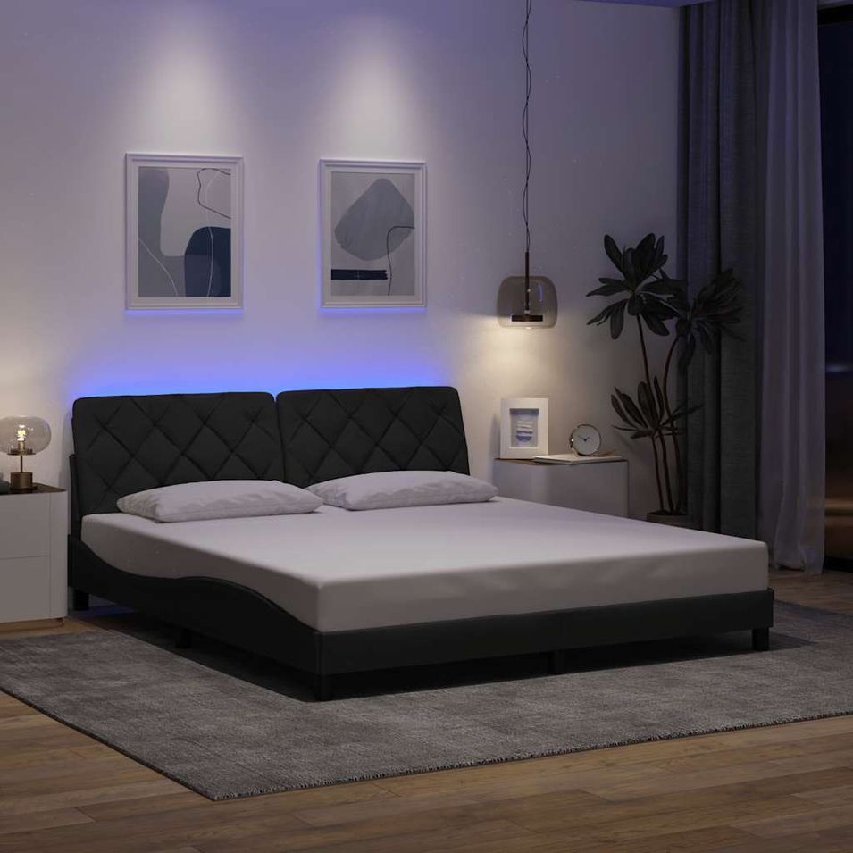 Cadre de lit avec LED sans matelas gris foncé 180x200 cm tissu - Photo n°1