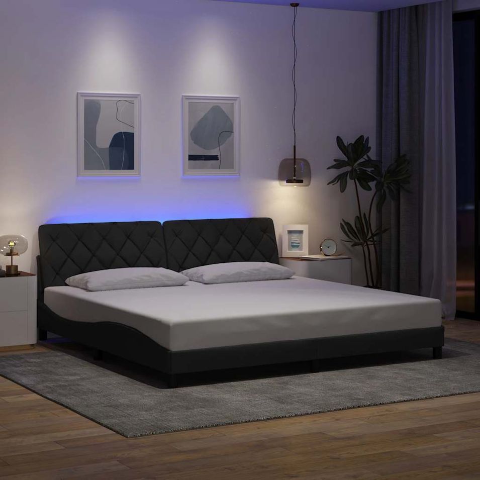 Cadre de lit avec LED sans matelas gris foncé 200x200 cm tissu - Photo n°1