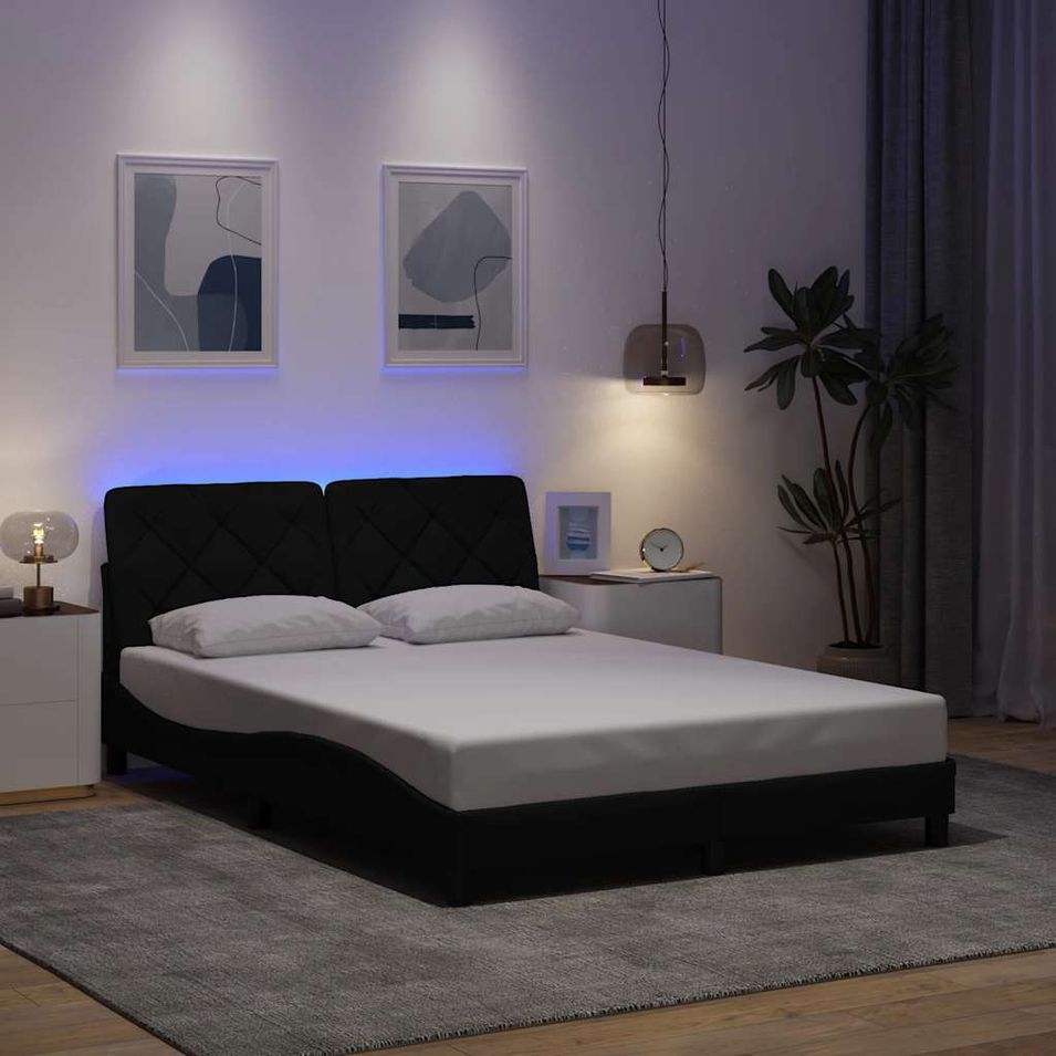 Cadre de lit avec LED sans matelas noir 140x190 cm tissu - Photo n°1