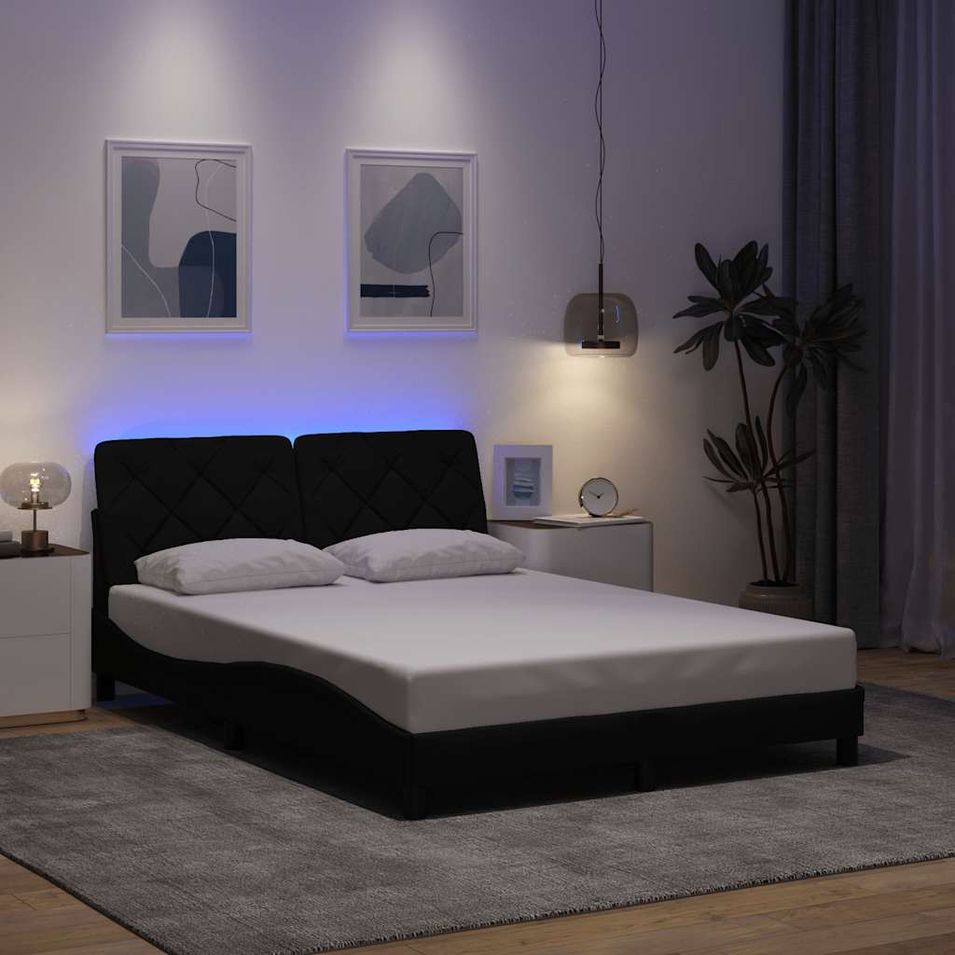 Cadre de lit avec LED sans matelas noir 140x200 cm tissu - Photo n°1