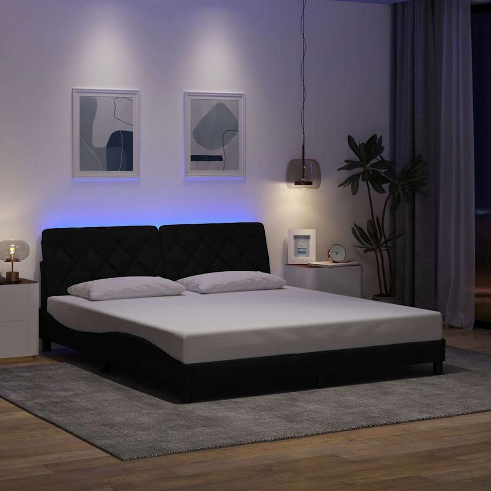 Cadre de lit avec LED sans matelas noir 180x200 cm tissu - Photo n°1