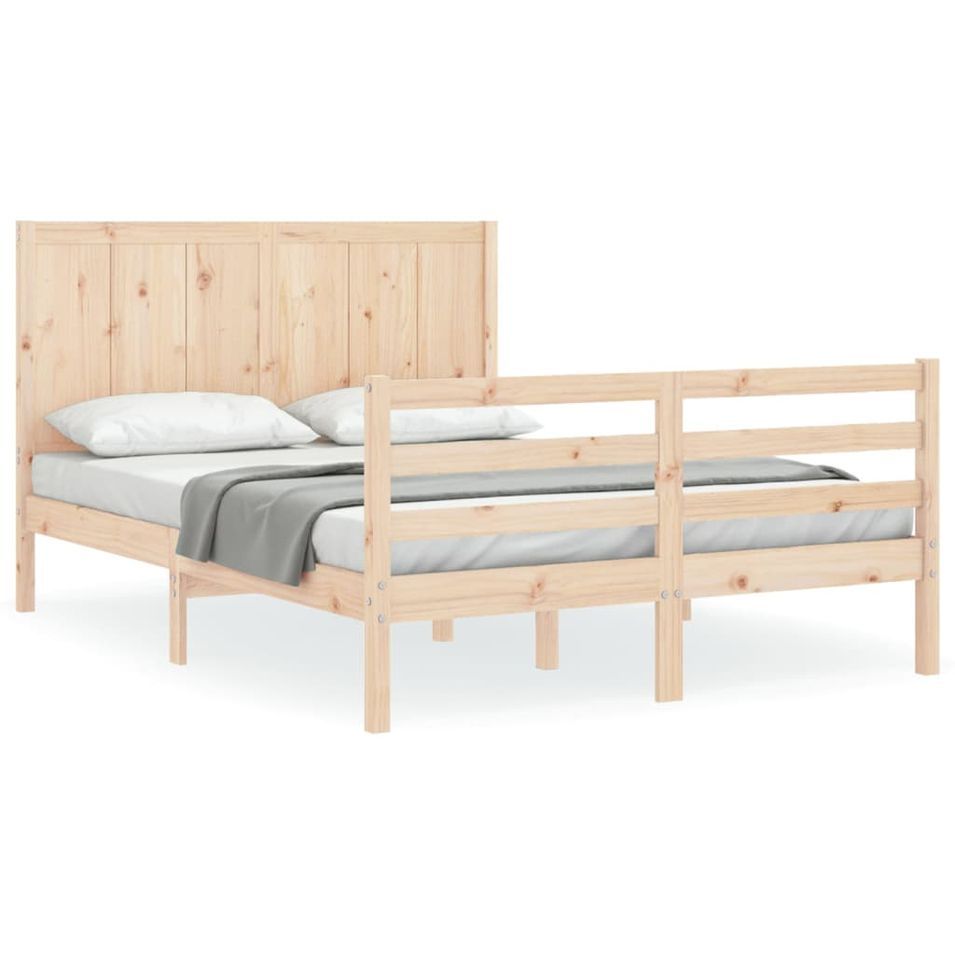 Cadre de lit avec tête de lit 140x190 cm bois massif - Photo n°1