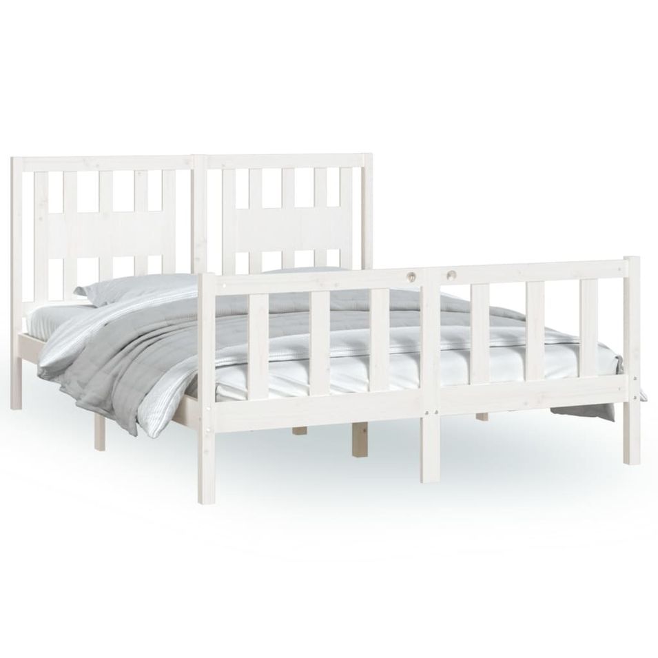 Cadre de lit avec tête de lit blanc bois pin massif 140x200 cm - Photo n°1