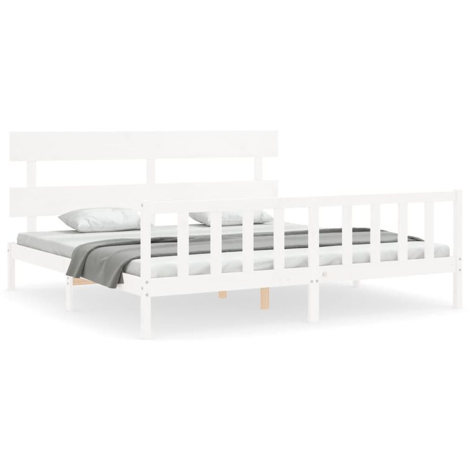 Cadre de lit avec tête de lit blanc Super King Size bois massif - Photo n°1