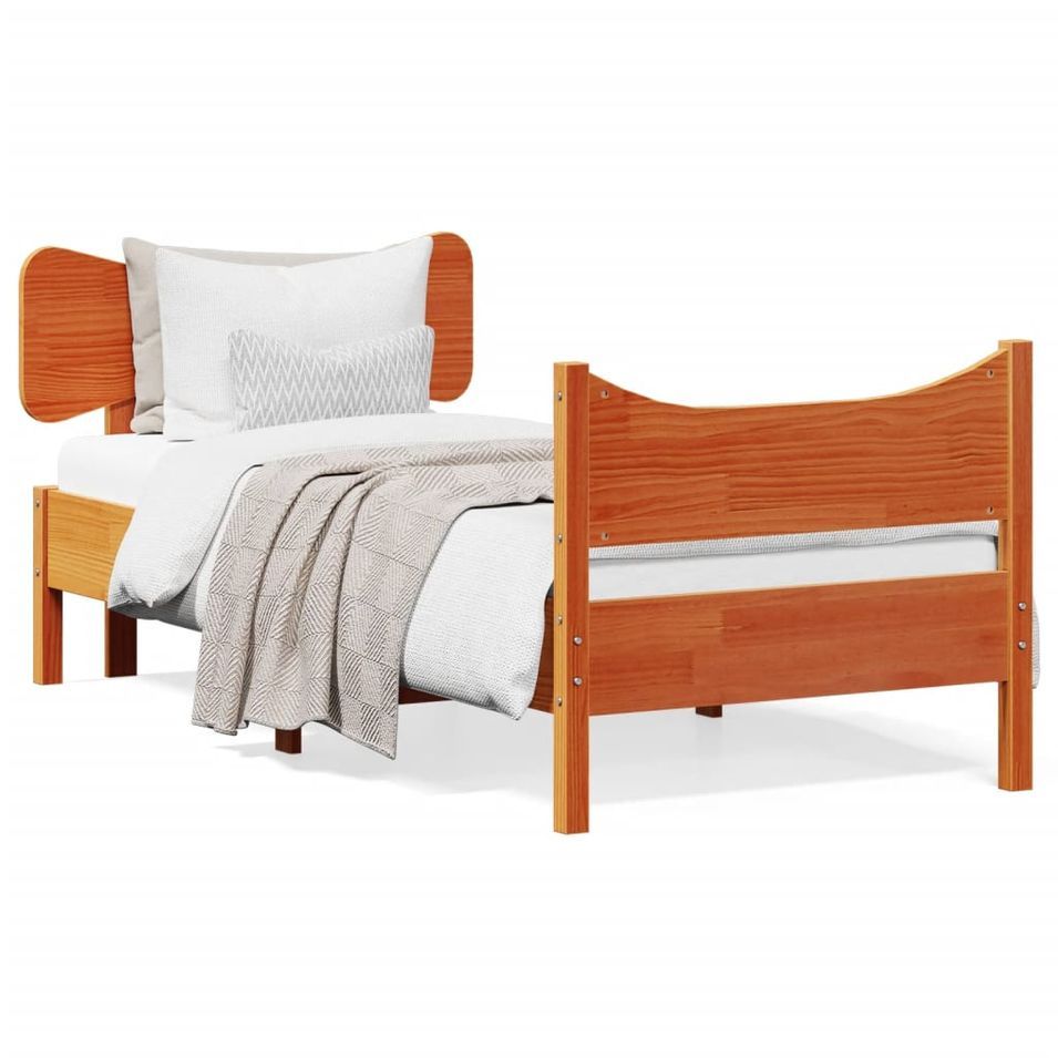 Cadre de lit avec tête de lit marron 90x190 cm bois de pin - Photo n°1