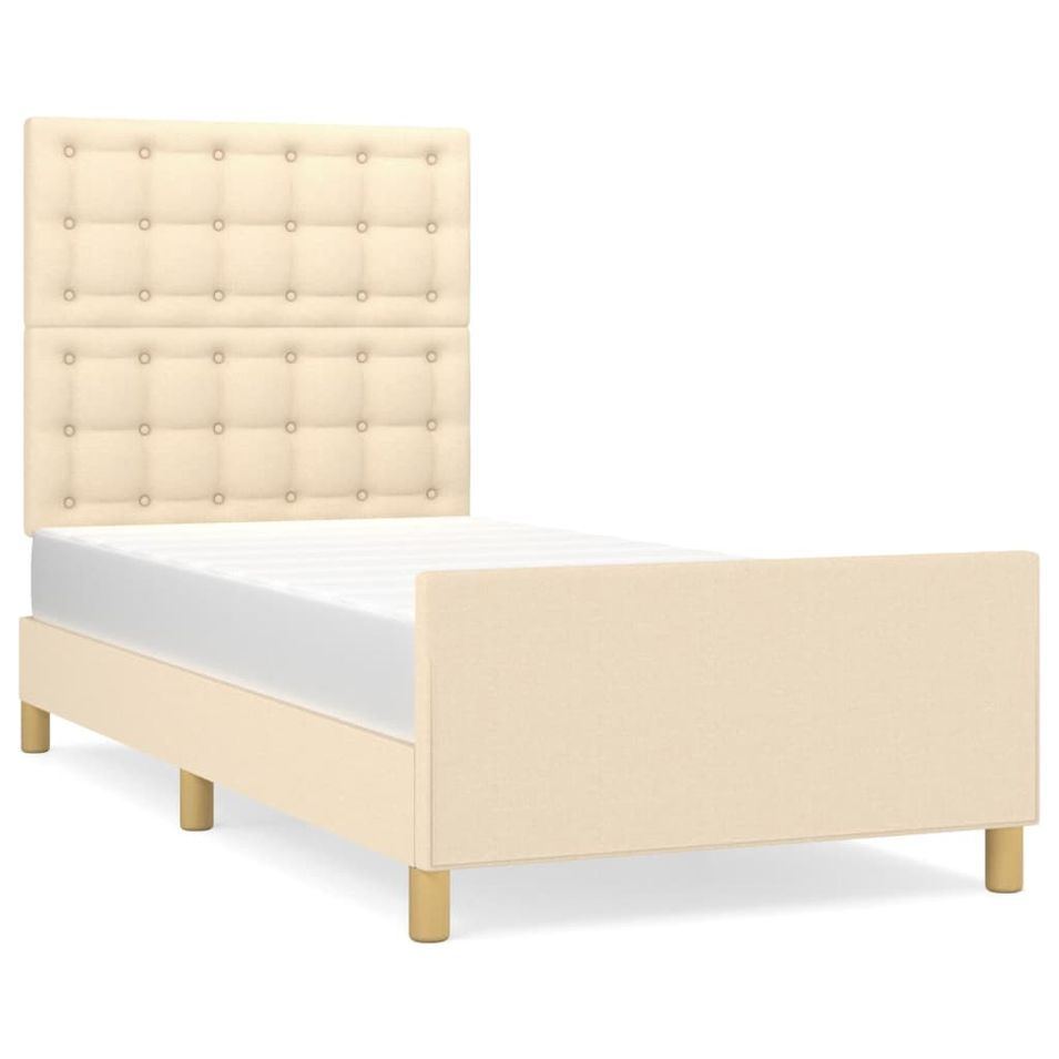 Lit avec tête de lit Crème 90x200 cm Tissu - Photo n°1