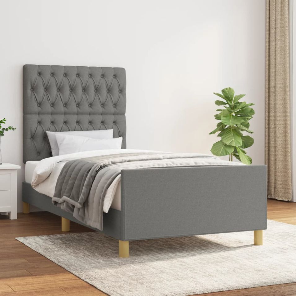 Cadre de lit avec tête de lit Gris foncé 100x200 cm Tissu - Photo n°1