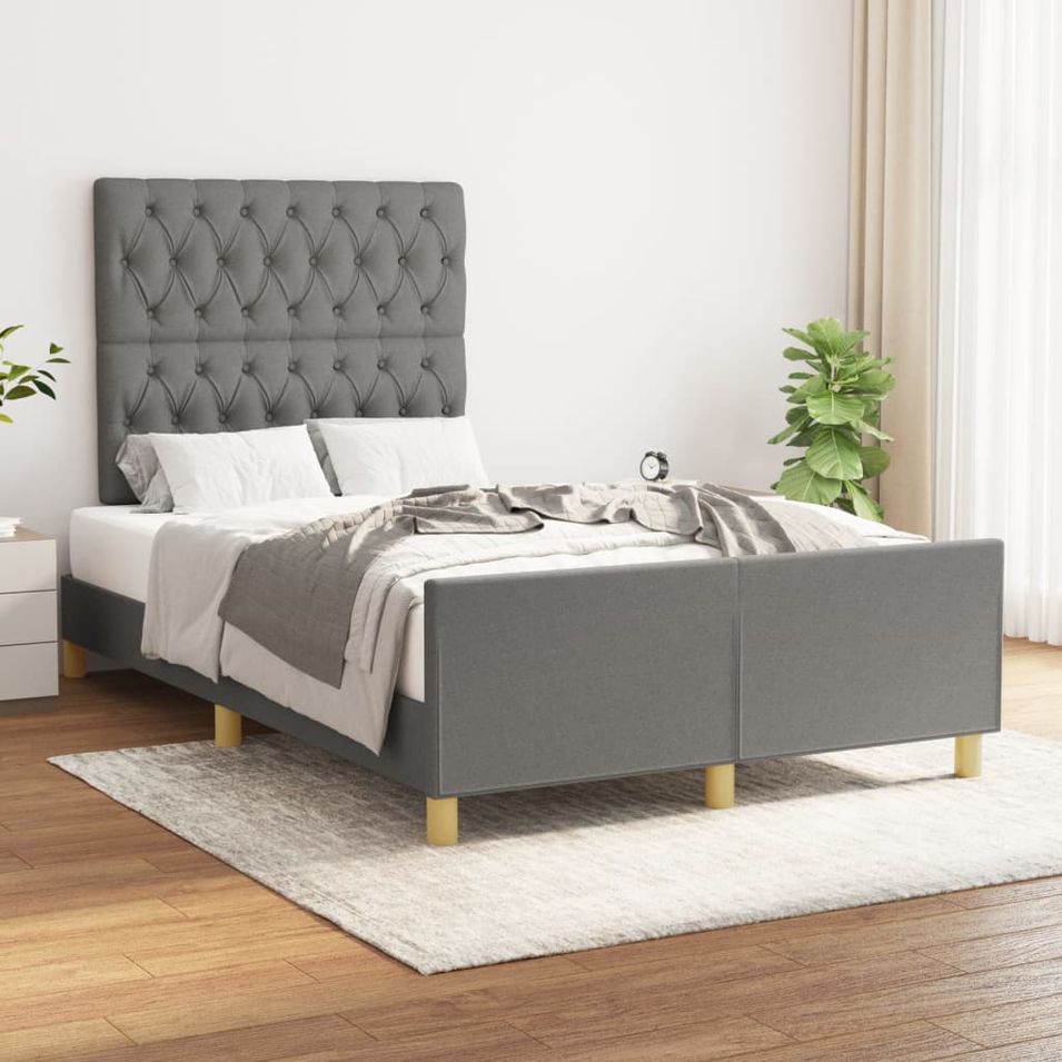 Cadre de lit avec tête de lit Gris foncé 120x200 cm Tissu - Photo n°1