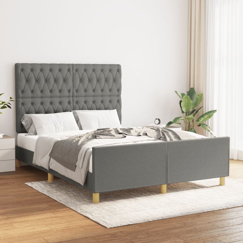Cadre de lit avec tête de lit Gris foncé 140x190 cm Tissu - Photo n°1