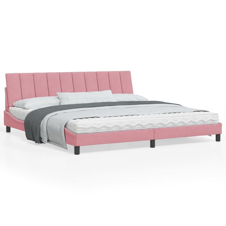 Cadre de lit avec tête de lit Rose 200x200 cm Velours - Photo n°1