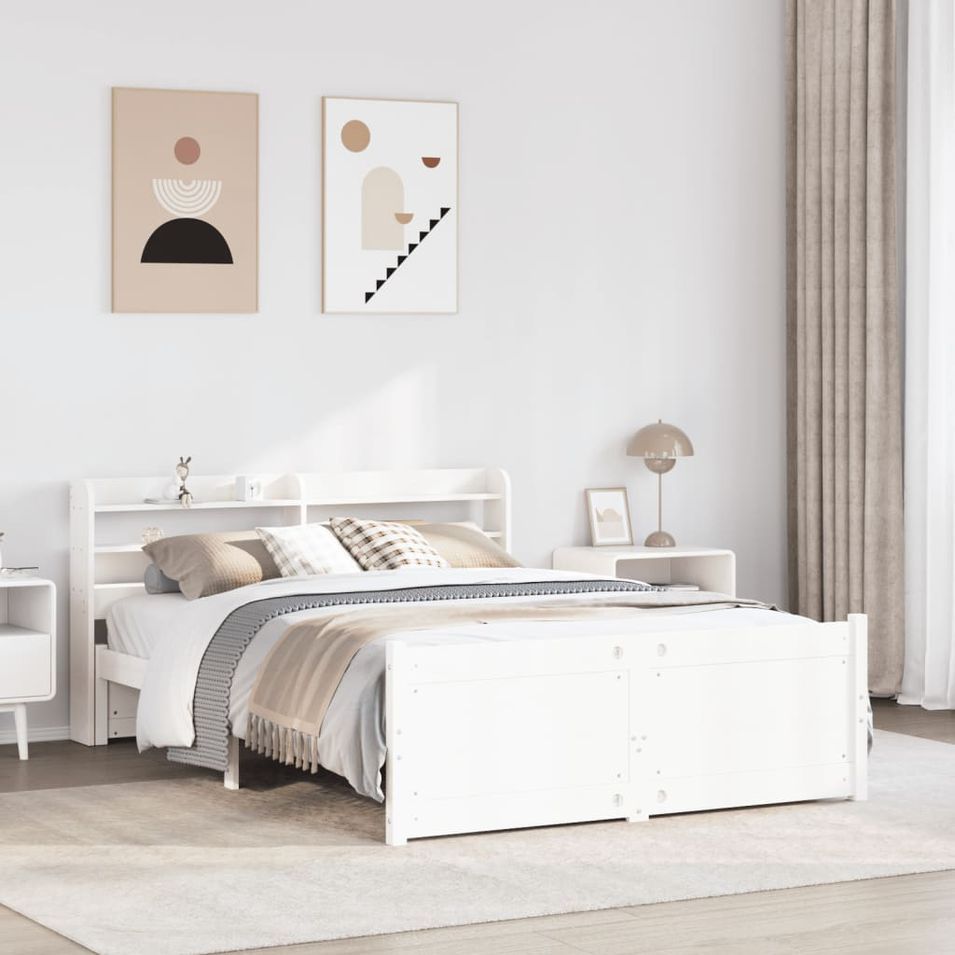 Cadre de lit avec tête de lit sans matelas blanc 140x200 cm - Photo n°1