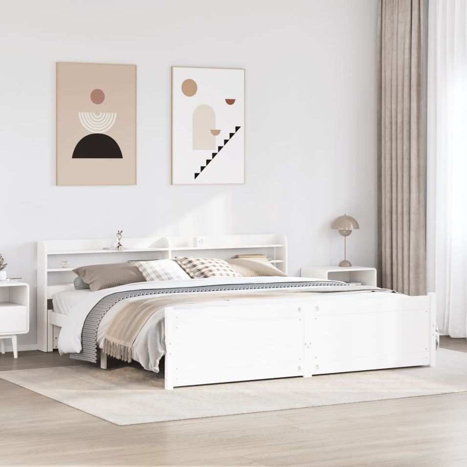 Cadre de lit avec tête de lit sans matelas blanc 180x200 cm - Photo n°1