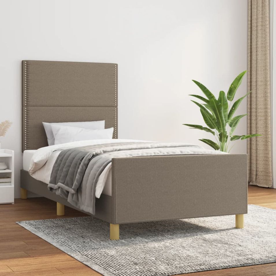 Cadre de lit avec tête de lit Taupe 100x200 cm Tissu - Photo n°1