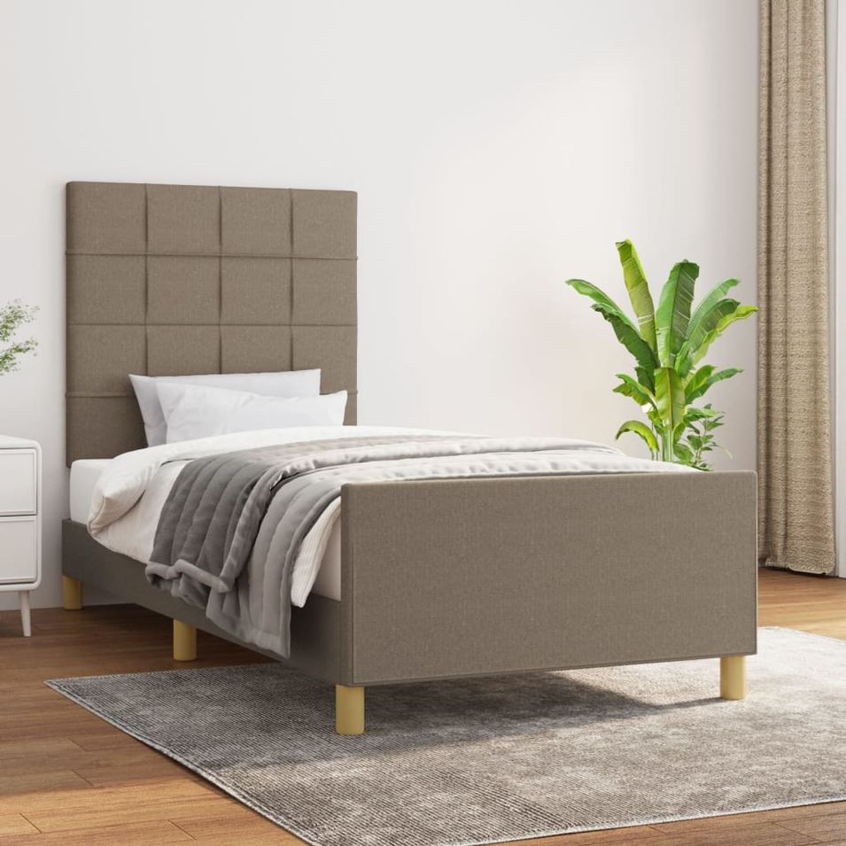 Cadre de lit avec tête de lit Taupe 100x200 cm Tissu - Photo n°1