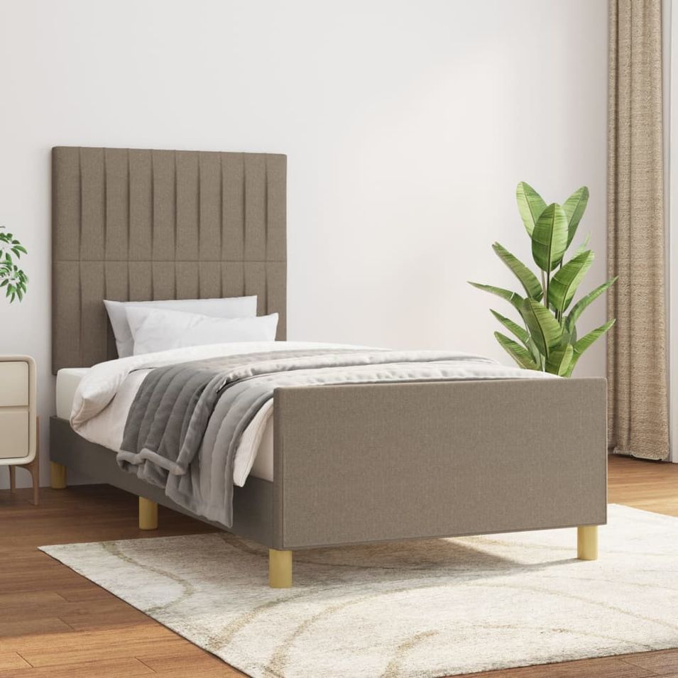 Cadre de lit avec tête de lit Taupe 100x200 cm Tissu - Photo n°1