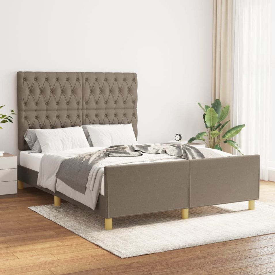 Cadre de lit avec tête de lit Taupe 140x190 cm Tissu - Photo n°1