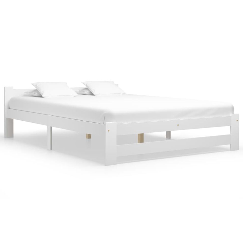 Lit Blanc Bois de pin massif 120x200 cm 8 - Photo n°1