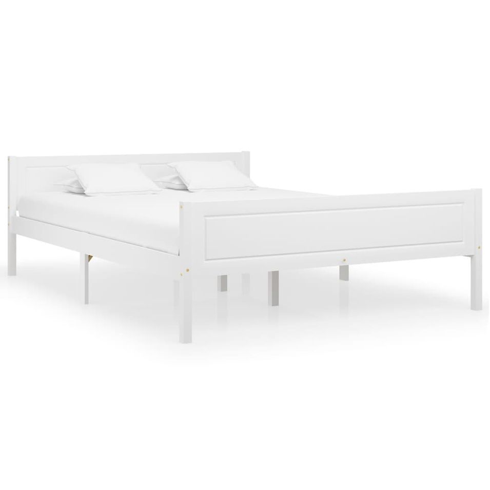Lit Bois de pin massif Blanc 160x200 cm - Photo n°1