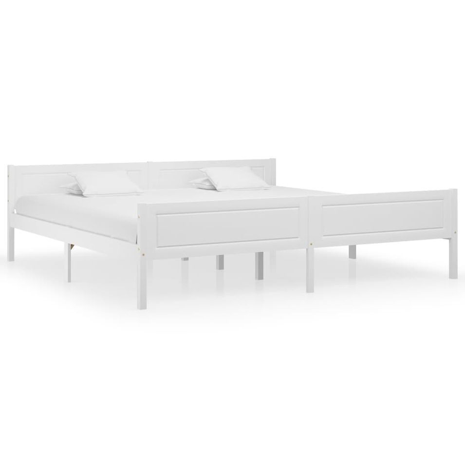 Lit Bois de pin massif Blanc 200x200 cm - Photo n°1