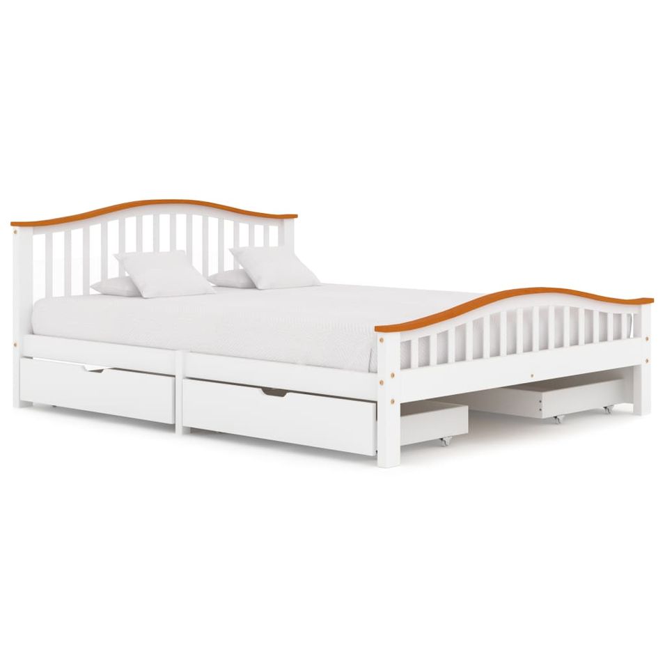 Lit et 4 tiroirs Blanc et chêne Bois de pin 160x200 cm - Photo n°1