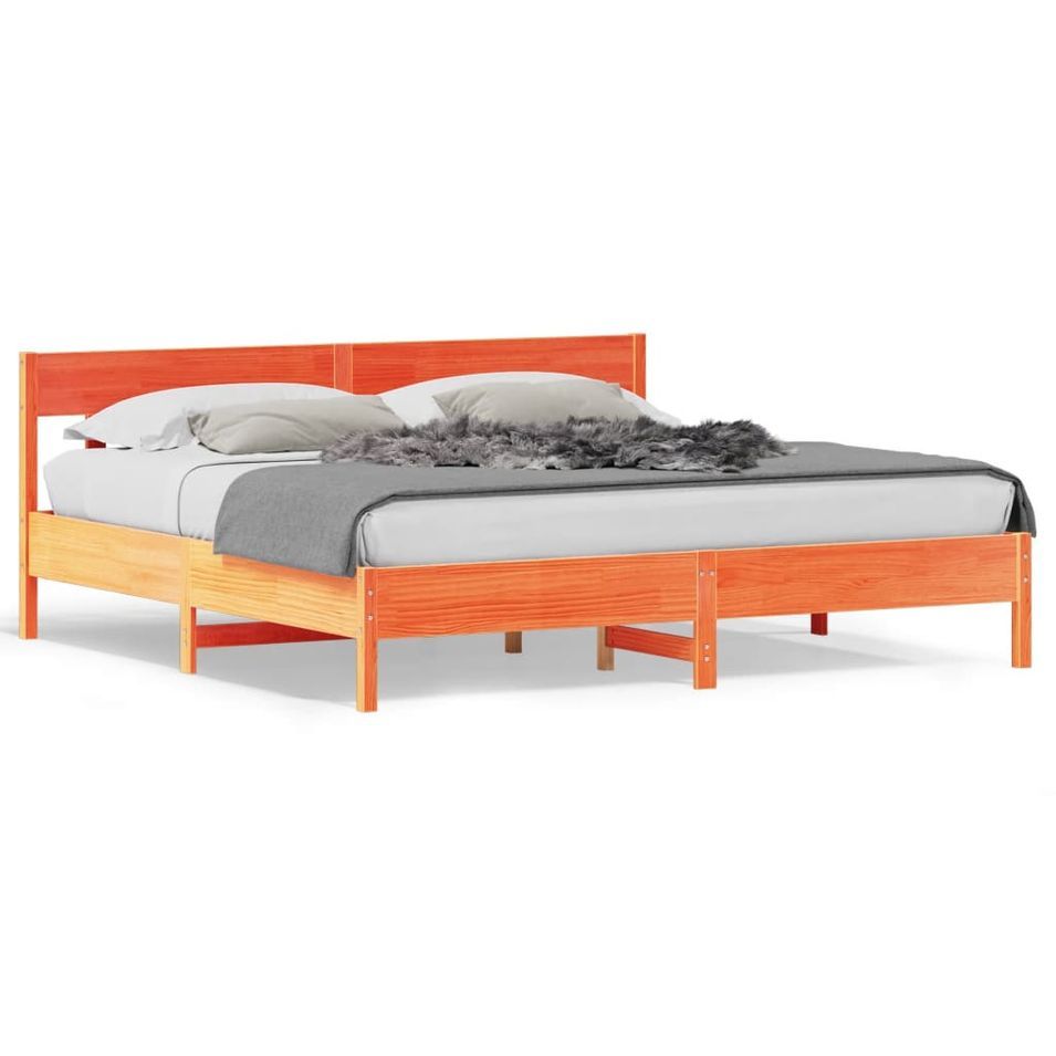 Cadre de lit et tête de lit marron 180x200 cm bois de pin - Photo n°1