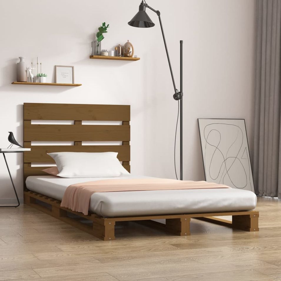 Cadre de lit Marron miel 100x200 cm Bois de pin massif - Photo n°1